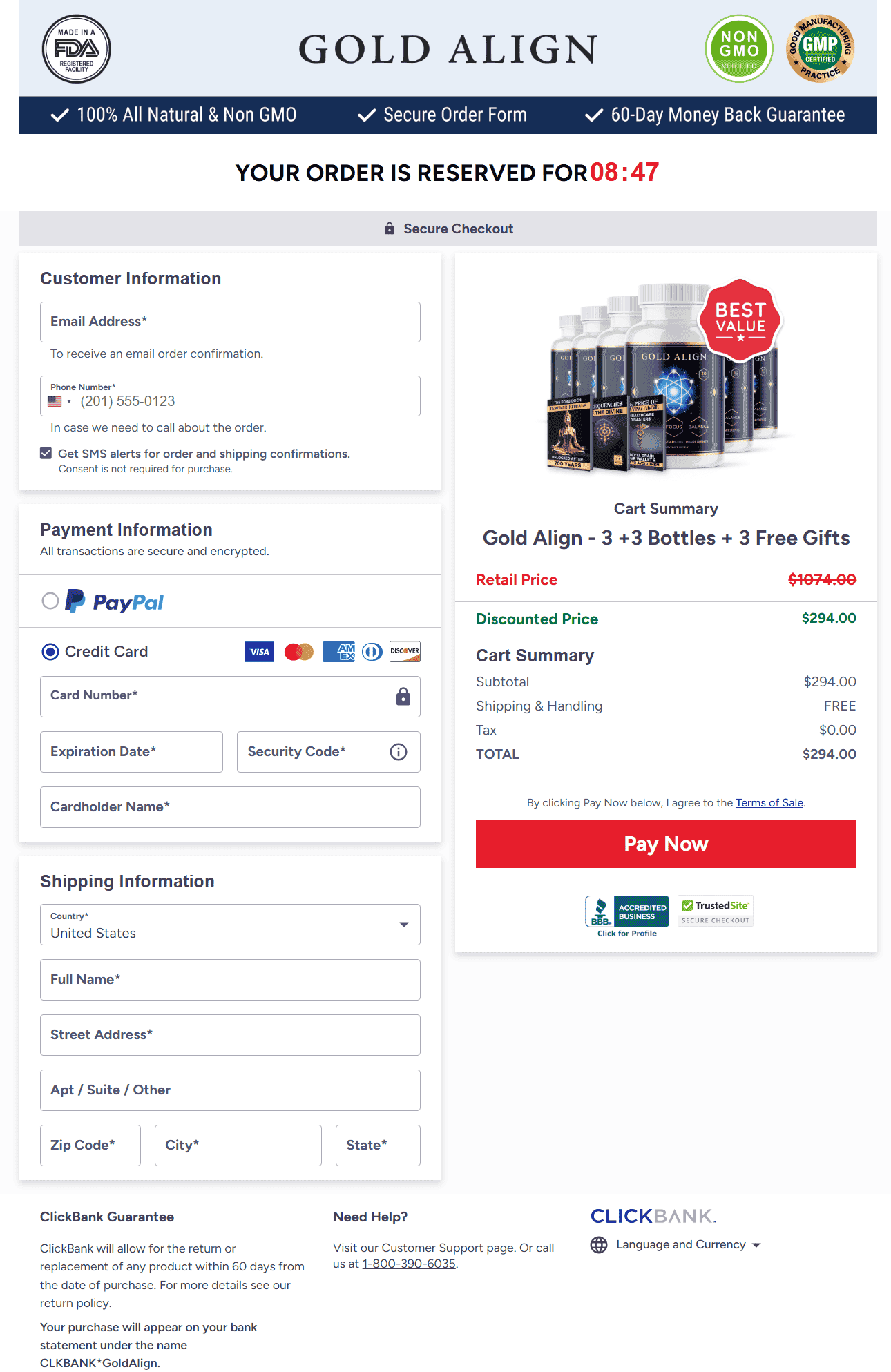 GoldAlign order page